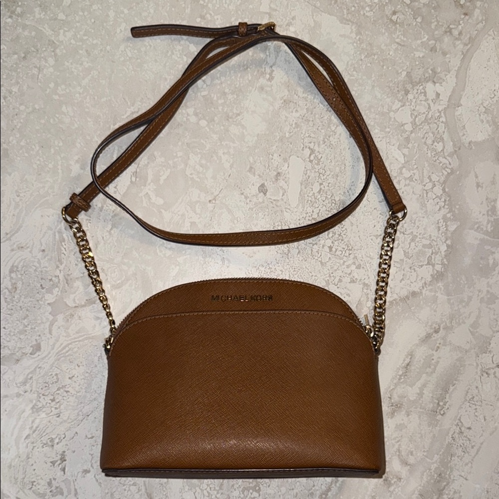Michael Kors Brown Leather Crossbody Bag with Chain Strap